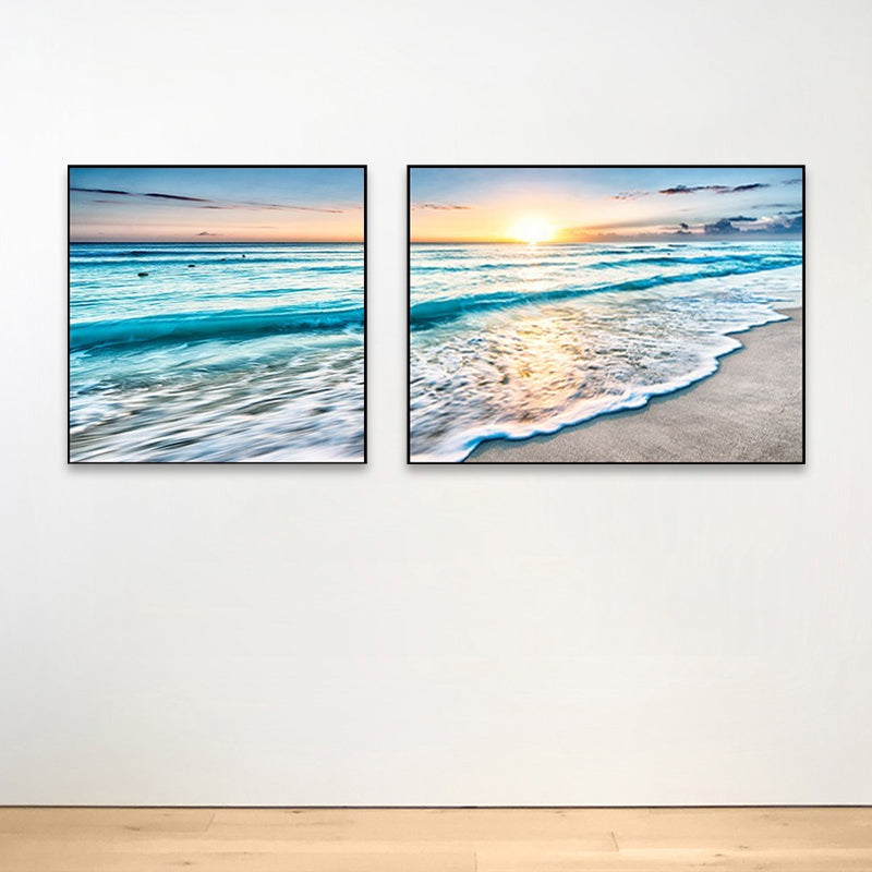 Brehn | Sonnenuntergang Meer Landschaft Leinwand Kunst Tropische Mehrteilig Wanddeko in Pastellfarbe für Zuhause
