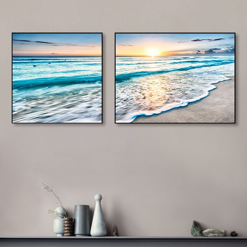 Brehn | Sonnenuntergang Meer Landschaft Leinwand Kunst Tropische Mehrteilig Wanddeko in Pastellfarbe für Zuhause
