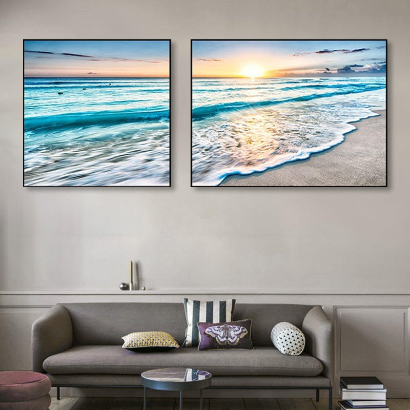 Brehn | Sonnenuntergang Meer Landschaft Leinwand Kunst Tropische Mehrteilig Wanddeko in Pastellfarbe für Zuhause