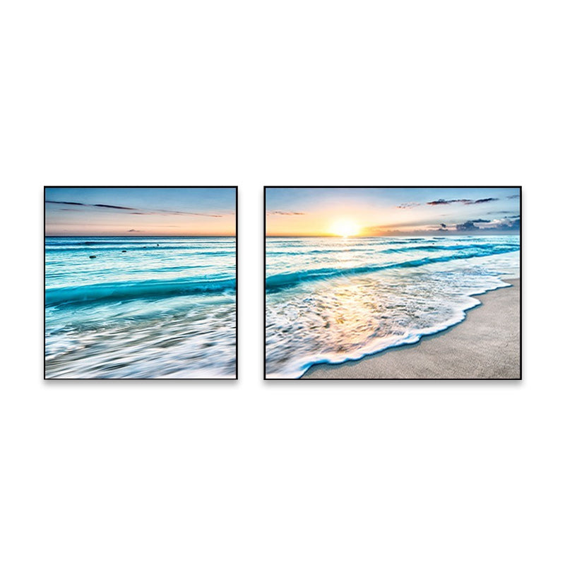 Brehn | Sonnenuntergang Meer Landschaft Leinwand Kunst Tropische Mehrteilig Wanddeko in Pastellfarbe für Zuhause