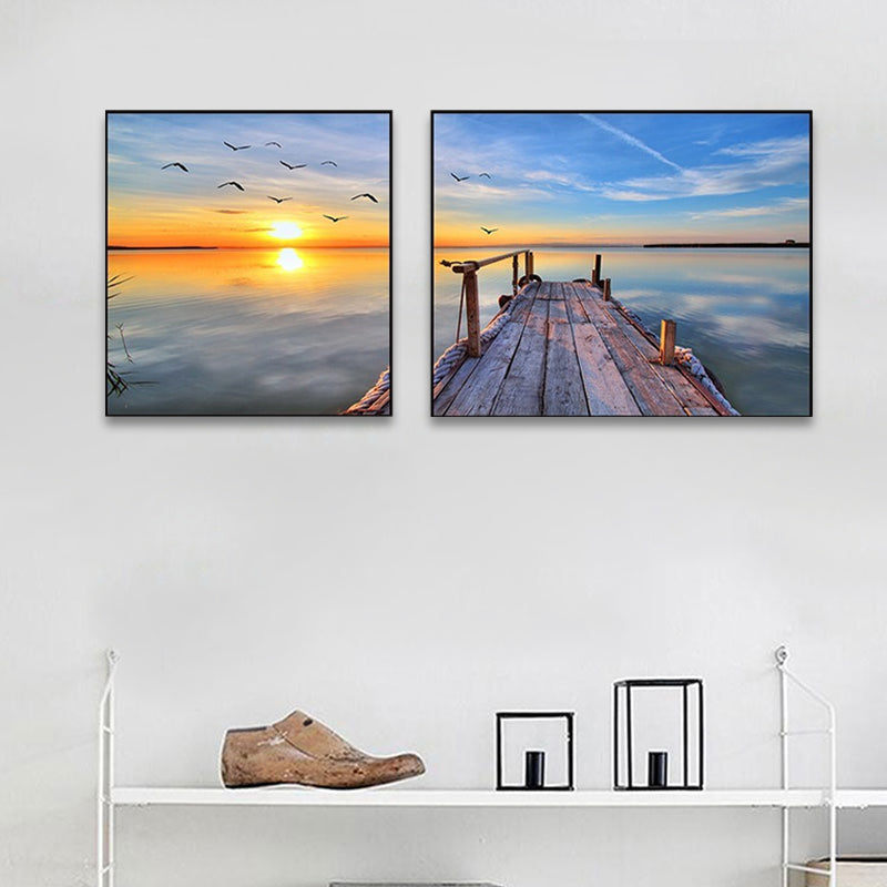 Brehn | Sonnenuntergang Meer Landschaft Leinwand Kunst Tropische Mehrteilig Wanddeko in Pastellfarbe für Zuhause