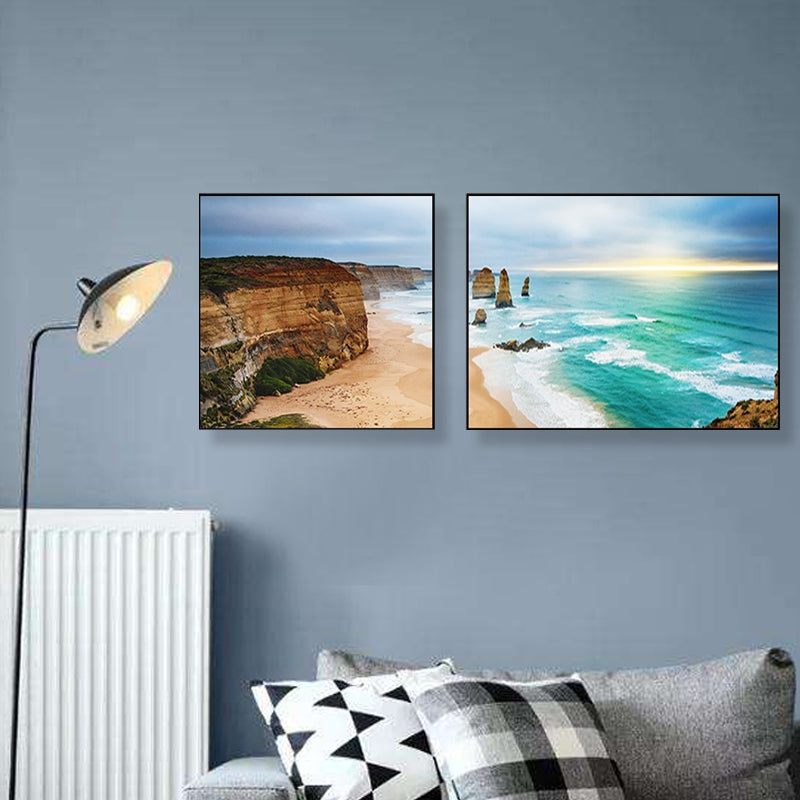 Brehn | Sonnenuntergang Meer Landschaft Leinwand Kunst Tropische Mehrteilig Wanddeko in Pastellfarbe für Zuhause