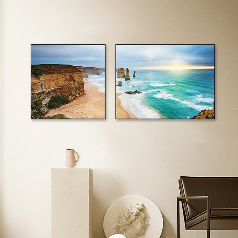 Brehn | Sonnenuntergang Meer Landschaft Leinwand Kunst Tropische Mehrteilig Wanddeko in Pastellfarbe für Zuhause