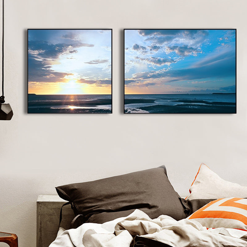 Brehn | Sonnenuntergang Meer Landschaft Leinwand Kunst Tropische Mehrteilig Wanddeko in Pastellfarbe für Zuhause