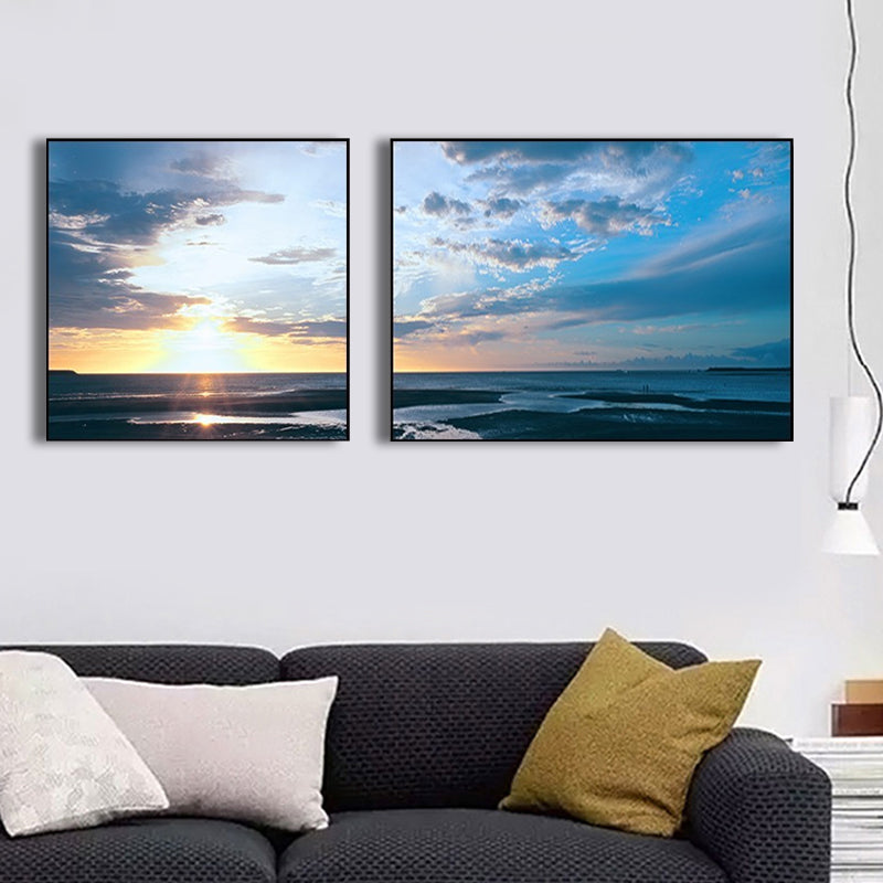 Brehn | Sonnenuntergang Meer Landschaft Leinwand Kunst Tropische Mehrteilig Wanddeko in Pastellfarbe für Zuhause