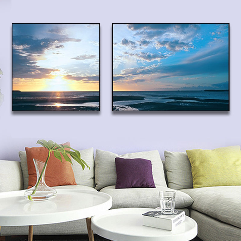 Brehn | Sonnenuntergang Meer Landschaft Leinwand Kunst Tropische Mehrteilig Wanddeko in Pastellfarbe für Zuhause