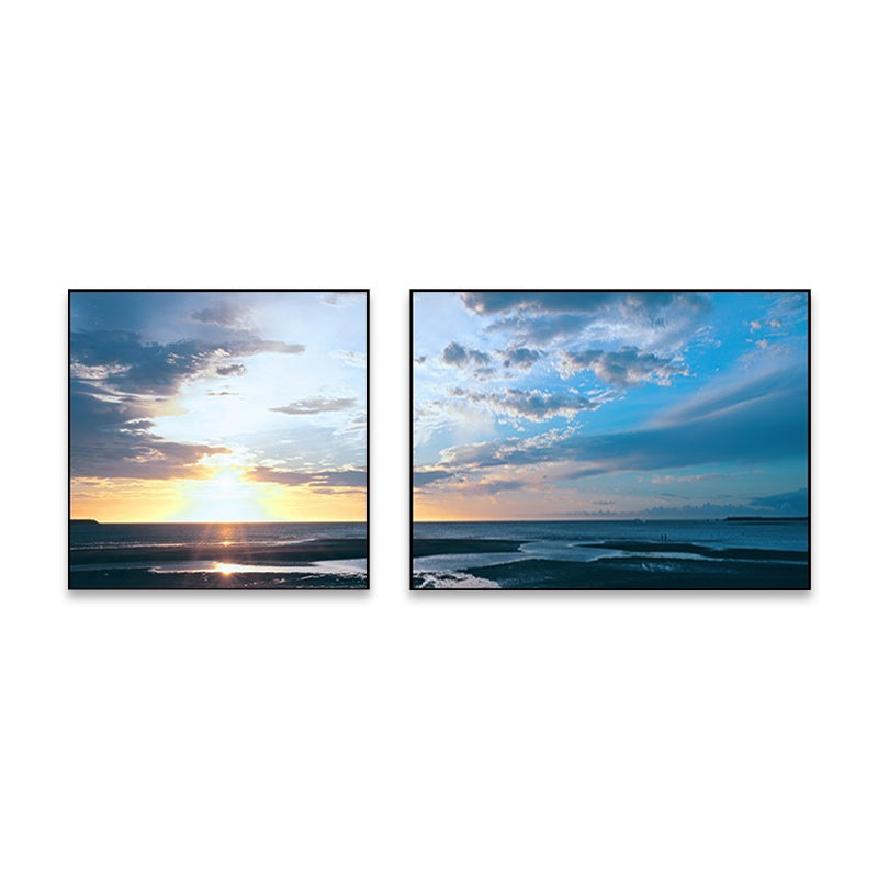 Brehn | Sonnenuntergang Meer Landschaft Leinwand Kunst Tropische Mehrteilig Wanddeko in Pastellfarbe für Zuhause