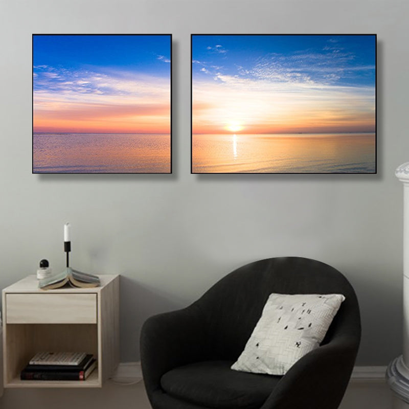 Brehn | Sonnenuntergang Meer Landschaft Leinwand Kunst Tropische Mehrteilig Wanddeko in Pastellfarbe für Zuhause