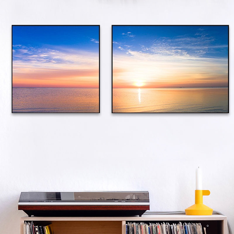 Brehn | Sonnenuntergang Meer Landschaft Leinwand Kunst Tropische Mehrteilig Wanddeko in Pastellfarbe für Zuhause