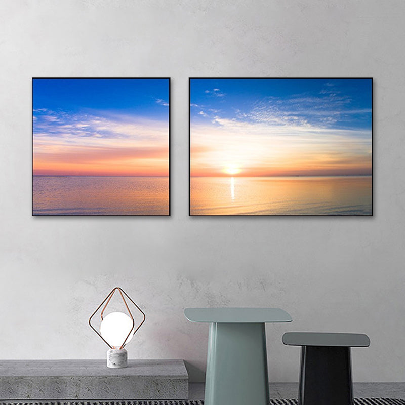 Brehn | Sonnenuntergang Meer Landschaft Leinwand Kunst Tropische Mehrteilig Wanddeko in Pastellfarbe für Zuhause