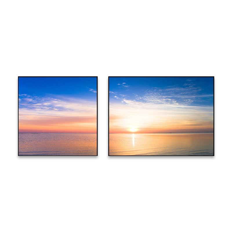 Brehn | Sonnenuntergang Meer Landschaft Leinwand Kunst Tropische Mehrteilig Wanddeko in Pastellfarbe für Zuhause
