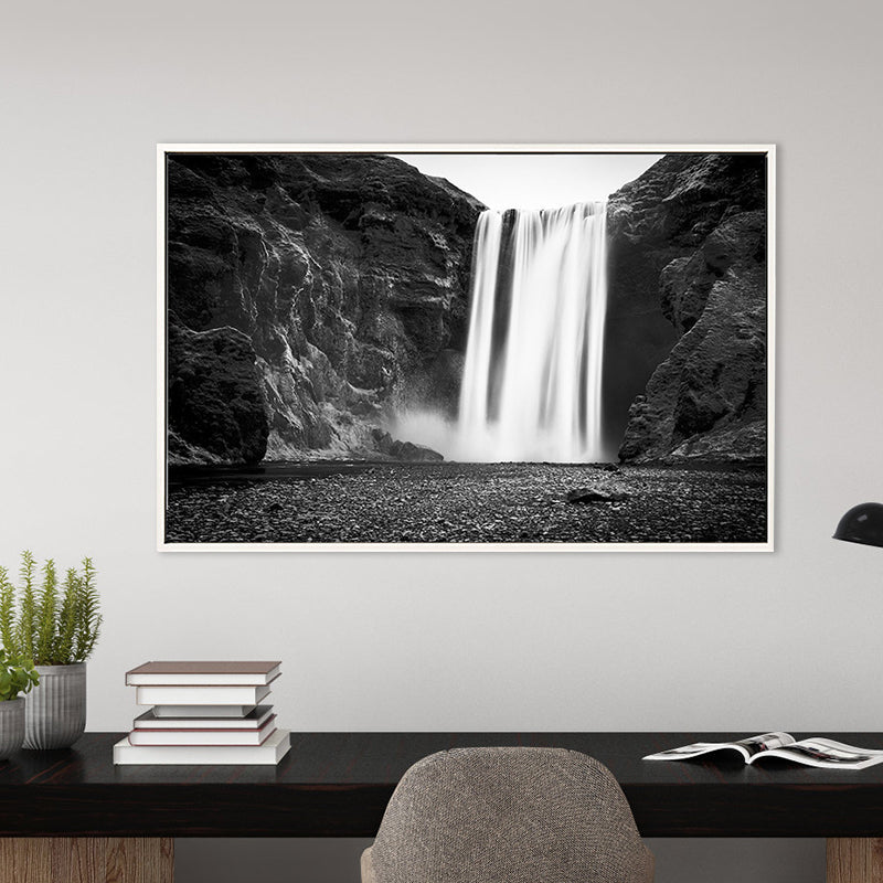 Brehn | Vintage Wasserfall und Berg Canvas Schwarz Badezimmer Wandkunst Druck, Mehrere Größen