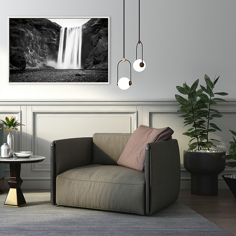 Brehn | Vintage Wasserfall und Berg Canvas Schwarz Badezimmer Wandkunst Druck, Mehrere Größen