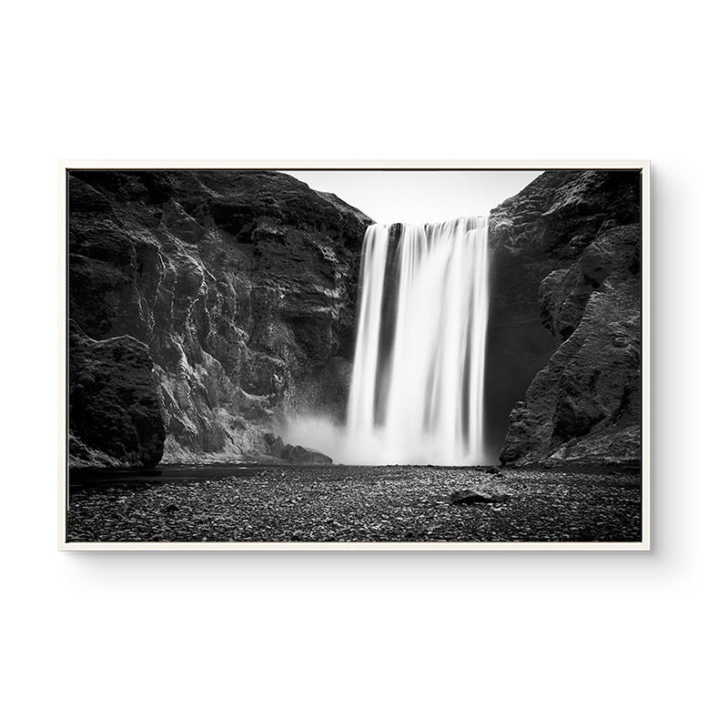 Brehn | Vintage Wasserfall und Berg Canvas Schwarz Badezimmer Wandkunst Druck, Mehrere Größen