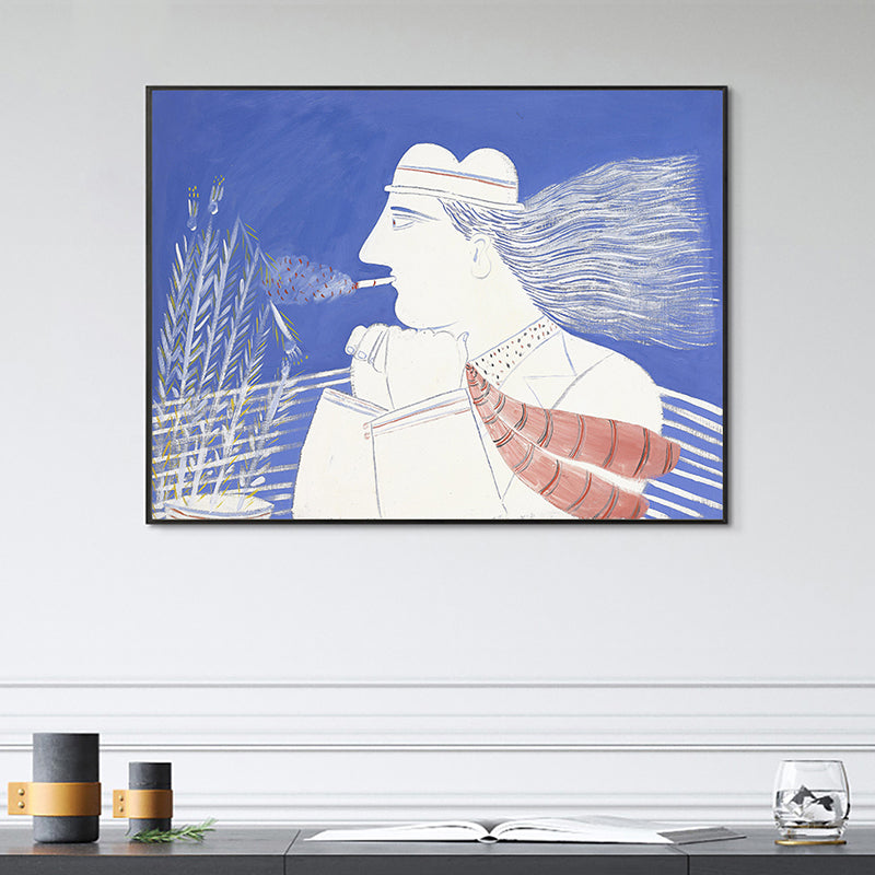 Brehn | Blaues Weizenfeld Denker Leinwanddruck Figurenzeichnung Nordisches strukturiertes Wandkunst für Zuhause