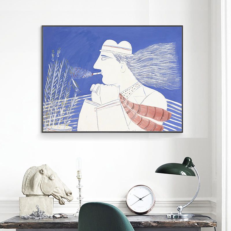 Brehn | Blaues Weizenfeld Denker Leinwanddruck Figurenzeichnung Nordisches strukturiertes Wandkunst für Zuhause