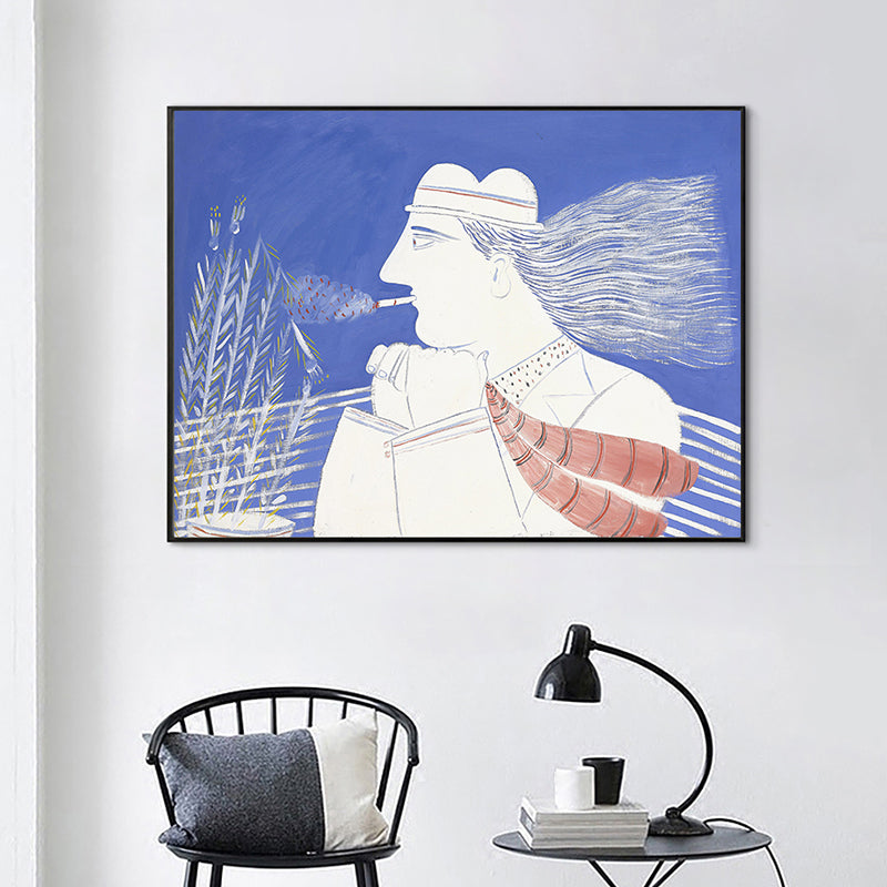 Brehn | Blaues Weizenfeld Denker Leinwanddruck Figurenzeichnung Nordisches strukturiertes Wandkunst für Zuhause