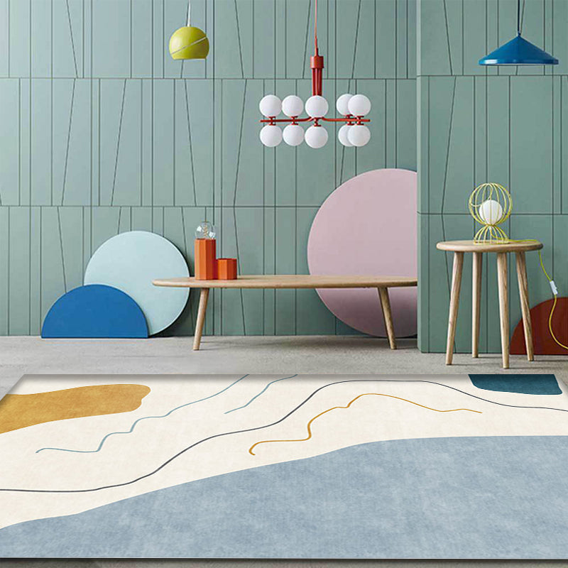 Brehn | Modernistische Abstracte Tapijt Blauw en Beige Polyester Tapijt Antislip Achterkant Wasbaar Dierenvriendelijk Tapijt voor Thuis