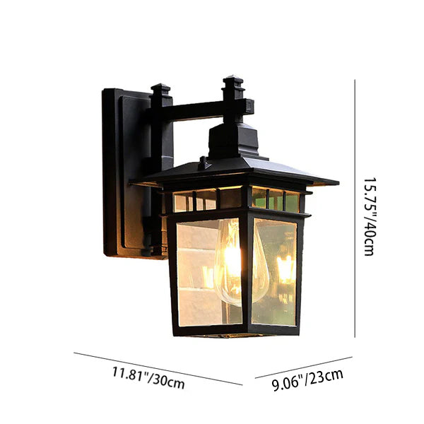 Traditionelle rustikale gegossene Aluminium-, Eisen- und Glas-rechteckige 1-Licht-Wandlampe für Garten und Terrasse | Brehn