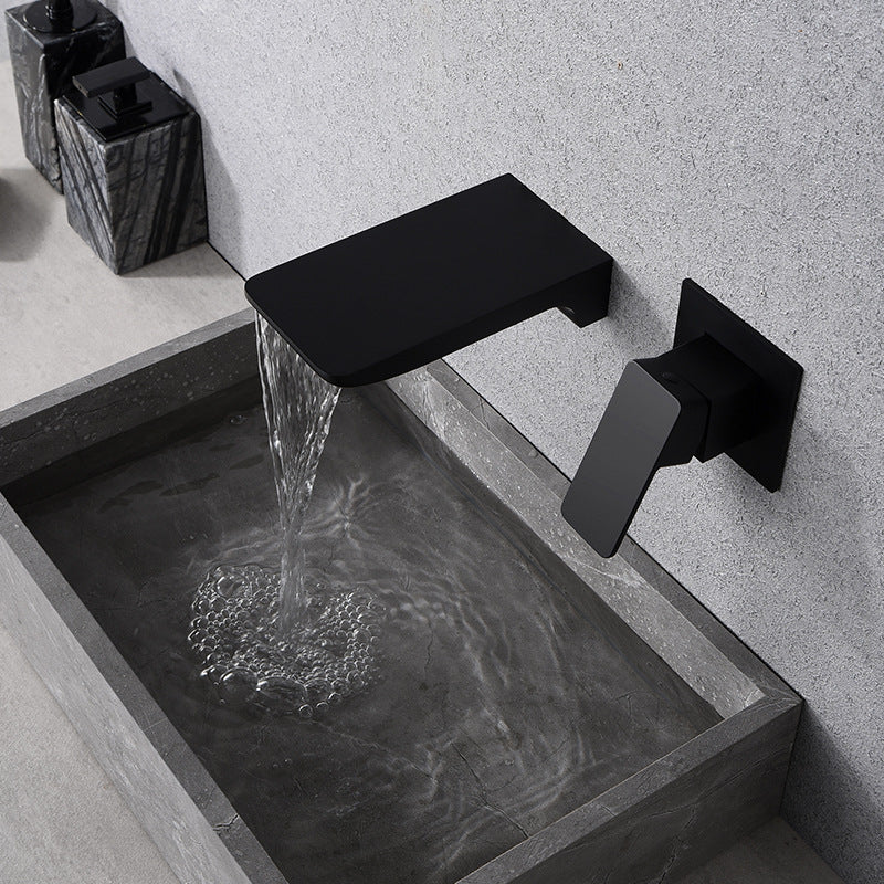 Kreativer Wandtyp Wasserfallwasserhahn aus reinem Kupfer schwarzer Waschbecken kaltes und heißes eingebettetes Becken verborgenes Armatur