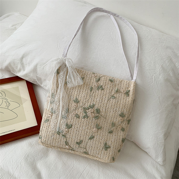Bestickte Strohtote Tasche