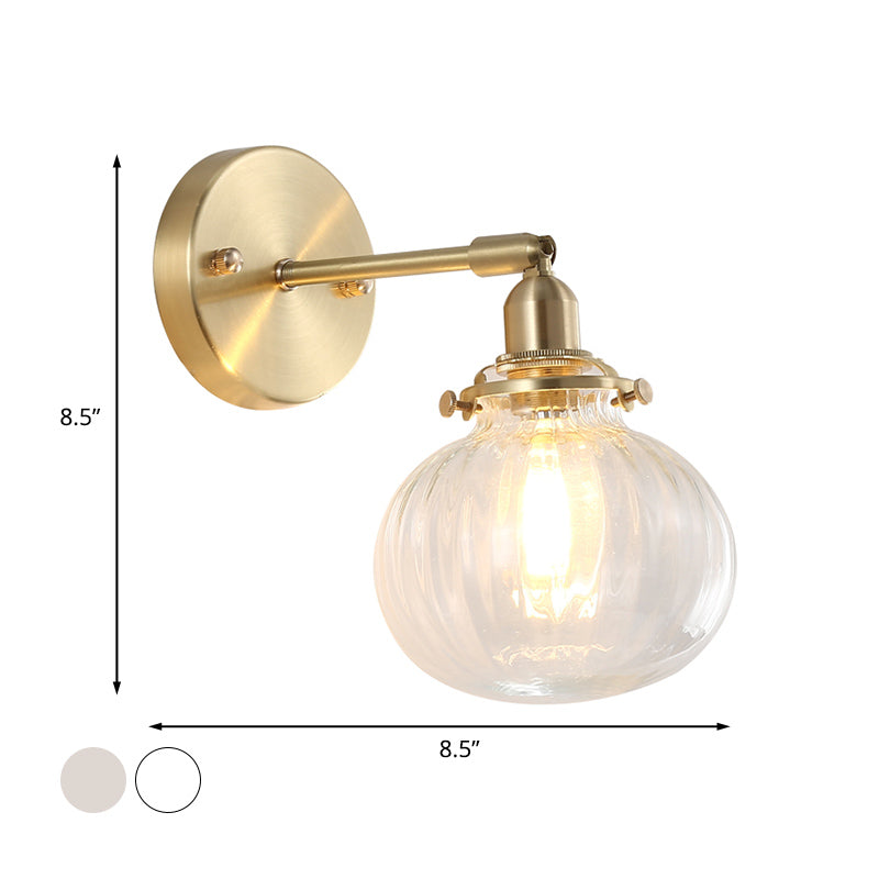 1 Kopf Wandmontierte Lampe Kolonial Orb Klar/Cognac Prismen Glas Wandleuchte Beleuchtungseinrichtung in Gold | Brehn