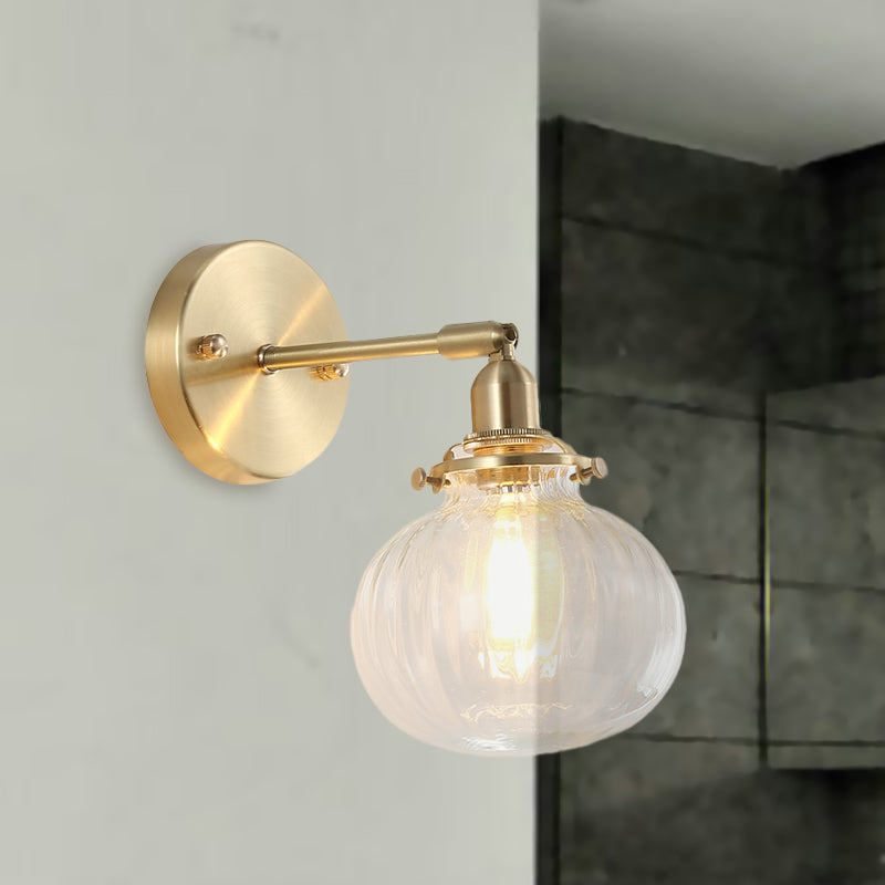 1 Kopf Wandmontierte Lampe Kolonial Orb Klar/Cognac Prismen Glas Wandleuchte Beleuchtungseinrichtung in Gold | Brehn