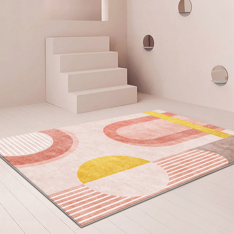 Brehn | Stijlvol oranje-rode modernistische tapijt polyester geometrisch patroon tapijt wasbaar huisdiervriendelijk antislip vloerkleed voor woonkamer