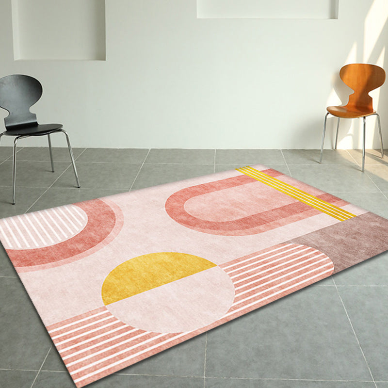 Brehn | Stijlvol oranje-rode modernistische tapijt polyester geometrisch patroon tapijt wasbaar huisdiervriendelijk antislip vloerkleed voor woonkamer