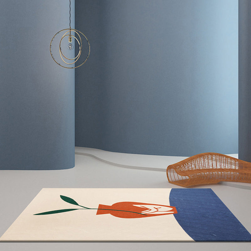 Brehn | Modernist Vase Muster Teppich Blau und Orange Polyester Teppich Rutschfeste Rückseite Waschbar Haustierfreundlicher Teppich für Zuhause