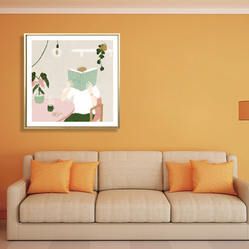 Brehn | Illustration Junge liest Buch Kunstdruck Grüner nordischer Stil Wanddeko fürs Schlafzimmer