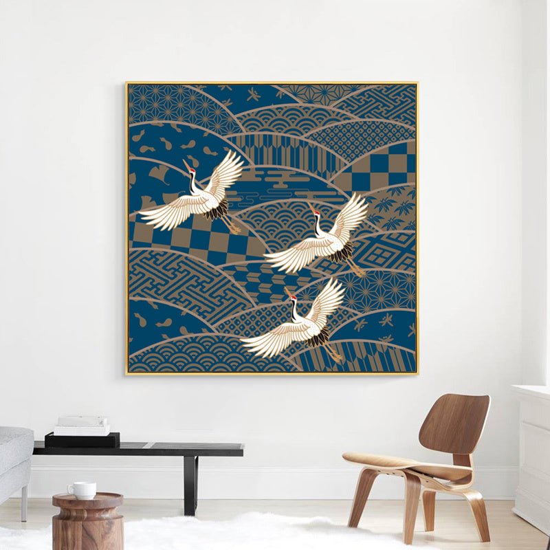 Brehn | Chinesischer Rotkranich-Leinwanddruck Dunkle Farbe Wohnzimmer Wandkunst, Texturiert