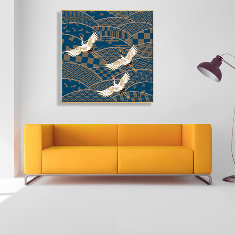 Brehn | Chinesischer Rotkranich-Leinwanddruck Dunkle Farbe Wohnzimmer Wandkunst, Texturiert