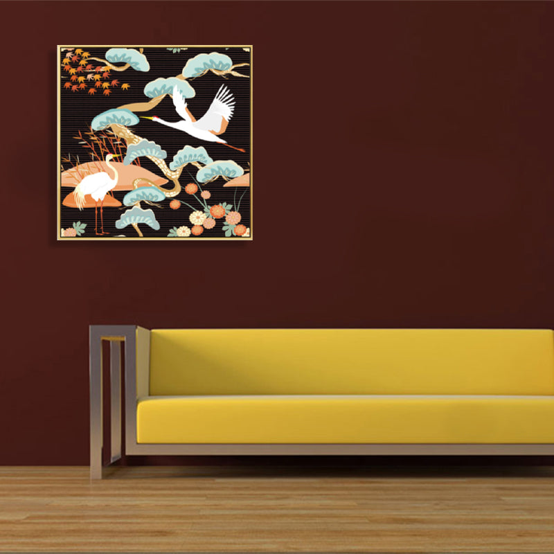 Brehn | Chinesischer Rotkranich-Leinwanddruck Dunkle Farbe Wohnzimmer Wandkunst, Texturiert