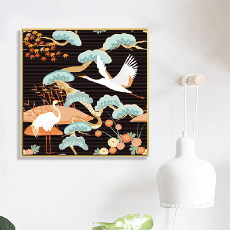 Brehn | Chinesischer Rotkranich-Leinwanddruck Dunkle Farbe Wohnzimmer Wandkunst, Texturiert