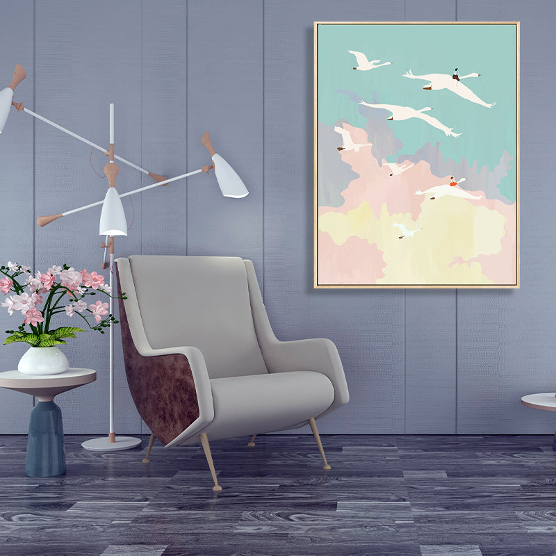 Brehn | Illustration Vogel Schwarm Wandkunst Strukturierter Asiatischer Stil Kinderzimmer Leinwand in Pink