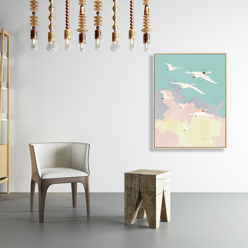 Brehn | Illustration Vogel Schwarm Wandkunst Strukturierter Asiatischer Stil Kinderzimmer Leinwand in Pink