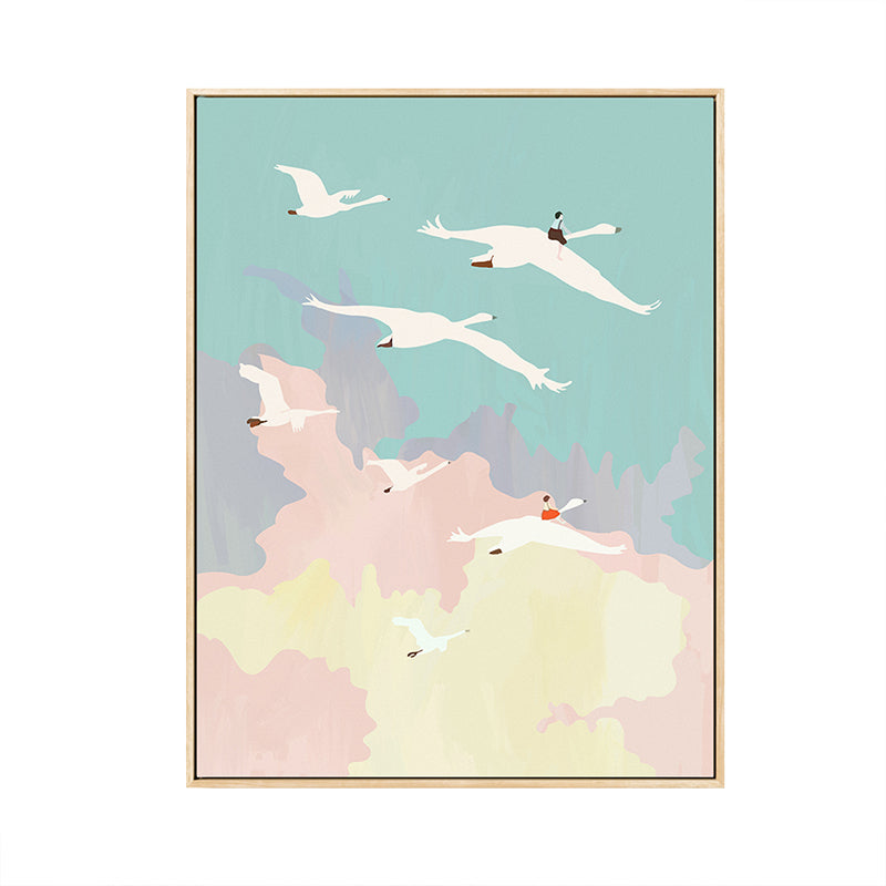 Brehn | Illustration Vogel Schwarm Wandkunst Strukturierter Asiatischer Stil Kinderzimmer Leinwand in Pink