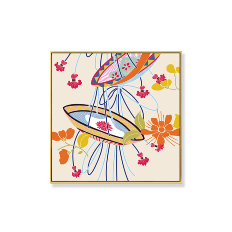 Brehn | Japanischer Stil Blumenkorb Leinwand Orange Stillleben Zeichnung Wandkunst für Schlafzimmer
