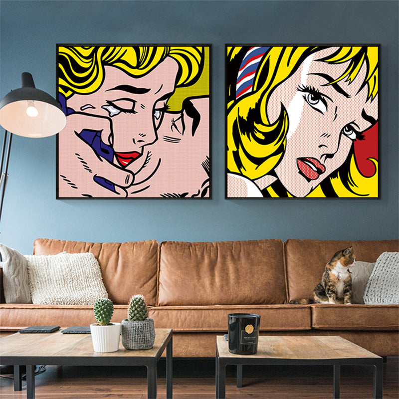 Brehn | Marilyn Monroe Leinwanddruck Wohnzimmer Figur Zeichnung Wanddeko in hellen Farben, strukturiert