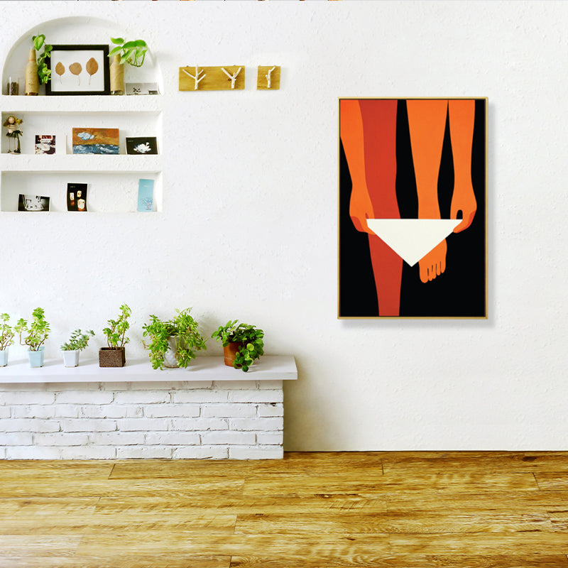 Brehn | Orange Frau an schwarzer Wandkunst strukturierten Schlafzimmer Leinwanddruck, mehrere Größen