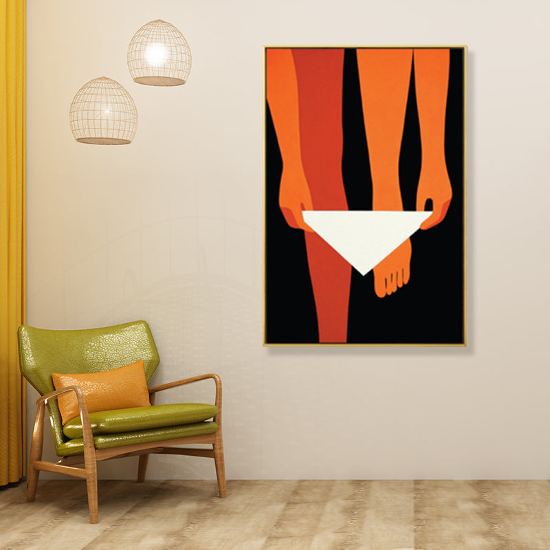 Brehn | Orange Frau an schwarzer Wandkunst strukturierten Schlafzimmer Leinwanddruck, mehrere Größen
