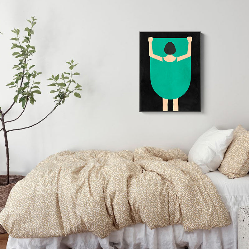 Brehn | Frau in Grün Wanddekoration Figurenzeichnung Funky Texturierte Leinwand Wandkunst für Schlafzimmer