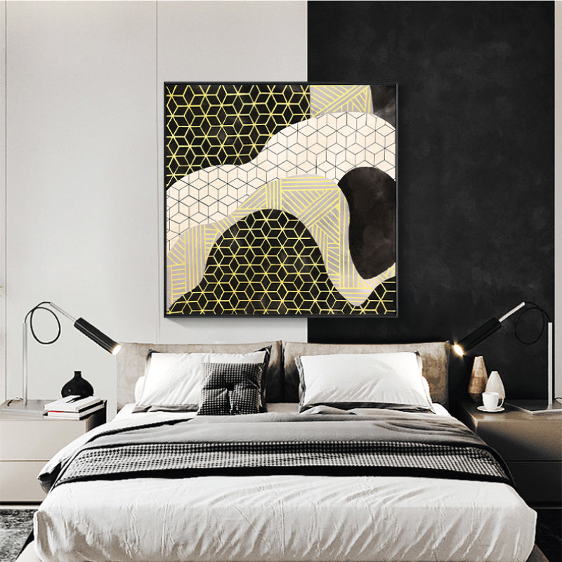 Brehn | Grünes Farbblockierendes Kunstdruck-Geometrie Funky Texturiertes Wanddekor für Hotel, Größe Optional