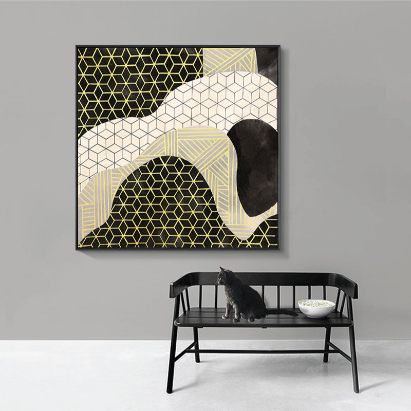 Brehn | Grünes Farbblockierendes Kunstdruck-Geometrie Funky Texturiertes Wanddekor für Hotel, Größe Optional