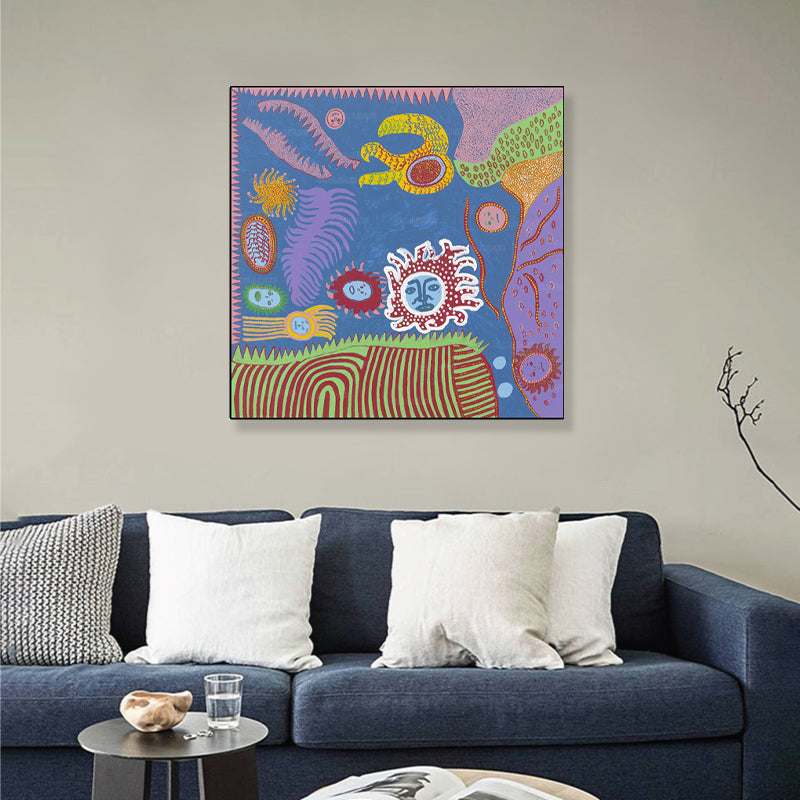 Brehn | Sonnenzeichnung Wanddekoration Bunt Funky Leinwand Wandkunst für Teenagerzimmer, Texturiert
