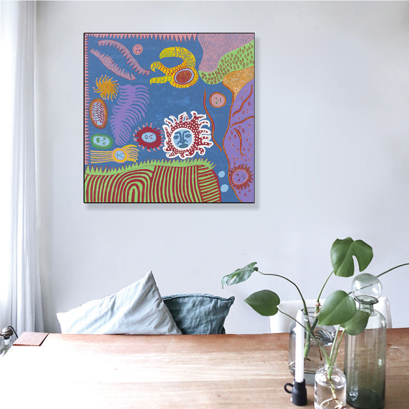 Brehn | Sonnenzeichnung Wanddekoration Bunt Funky Leinwand Wandkunst für Teenagerzimmer, Texturiert