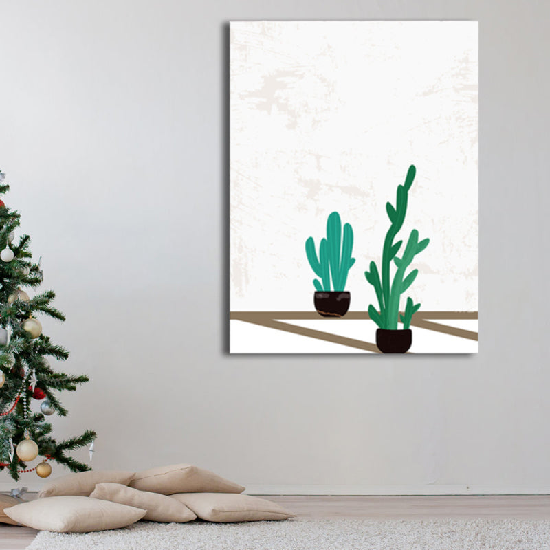 Brehn | Skandinavische Bonsai-Kaktus-Leinwanddruck Topfpflanzen Grün Jungen Schlafzimmer Wandkunst Deko