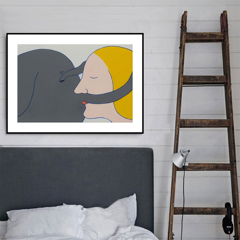 Brehn | Illustration Kiss Leinwand Wandkunst Moderne Texturierte Haus Innen Wanddekoration in Dunkler Farbe