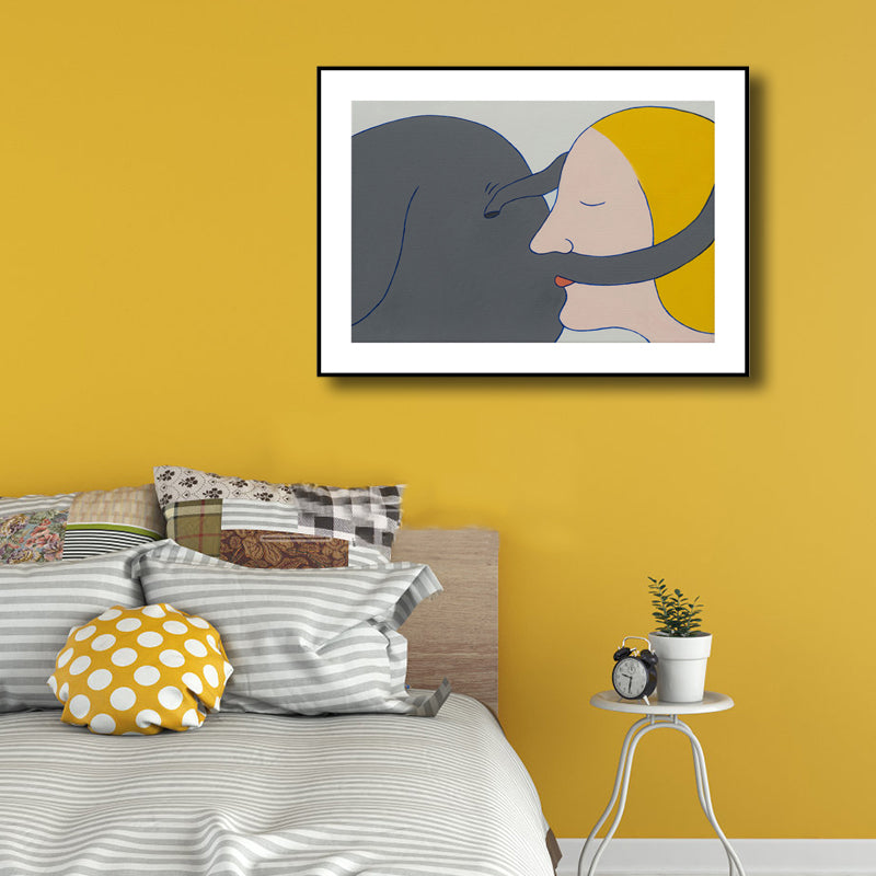 Brehn | Illustration Kiss Leinwand Wandkunst Moderne Texturierte Haus Innen Wanddekoration in Dunkler Farbe